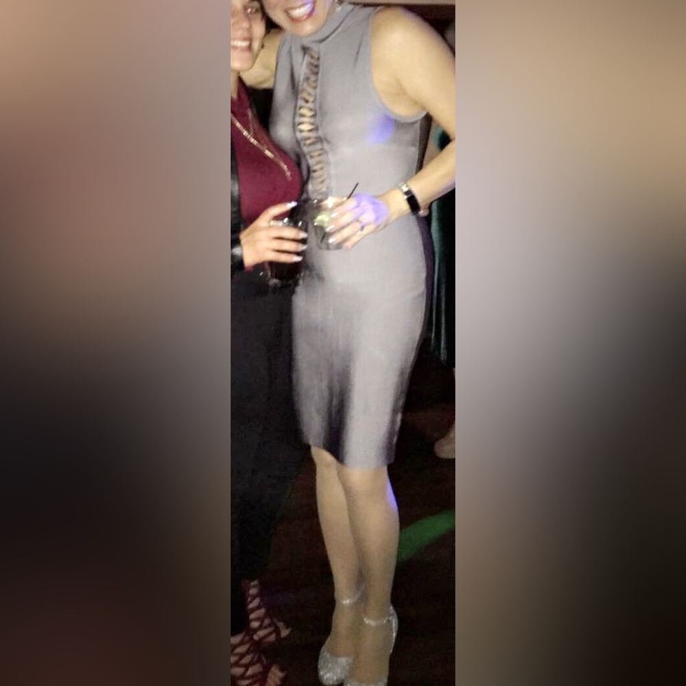 Cocktail Dress - VENUS- Silver open plung neck